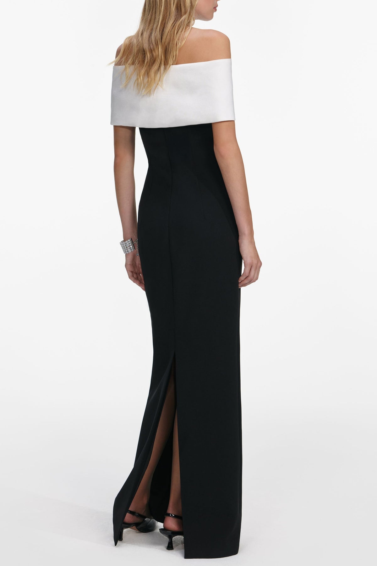 sandra off-shoulder 3d flower maxi dress in black