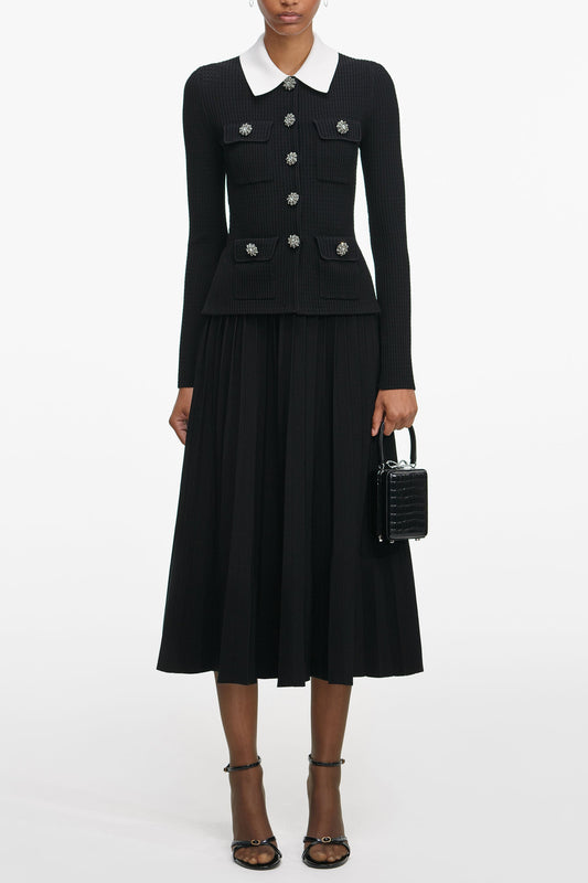 evangeline Black Tailored Knit Midi Dress