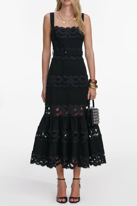 rae Black Crepe Midi Dress