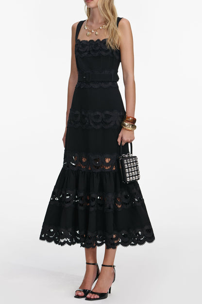 rae Black Crepe Midi Dress
