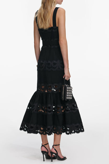 rae Black Crepe Midi Dress
