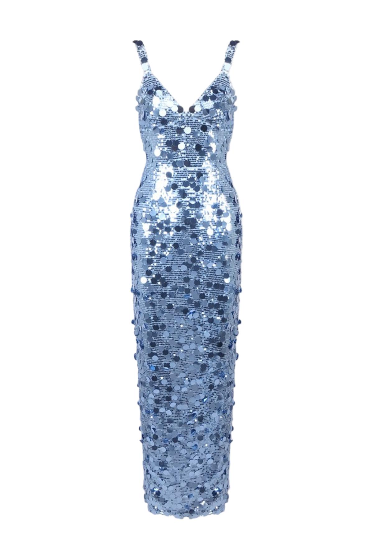 roberta Deep V-Neck Sequin Column Gown in blue