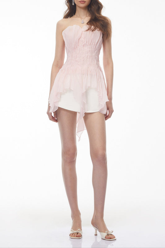 susan Blush Pink Off Shoulder Asymmetrical Ruched Top