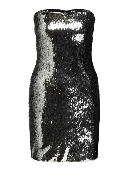 Off-Shoulder sequin embellished mini dress in silver