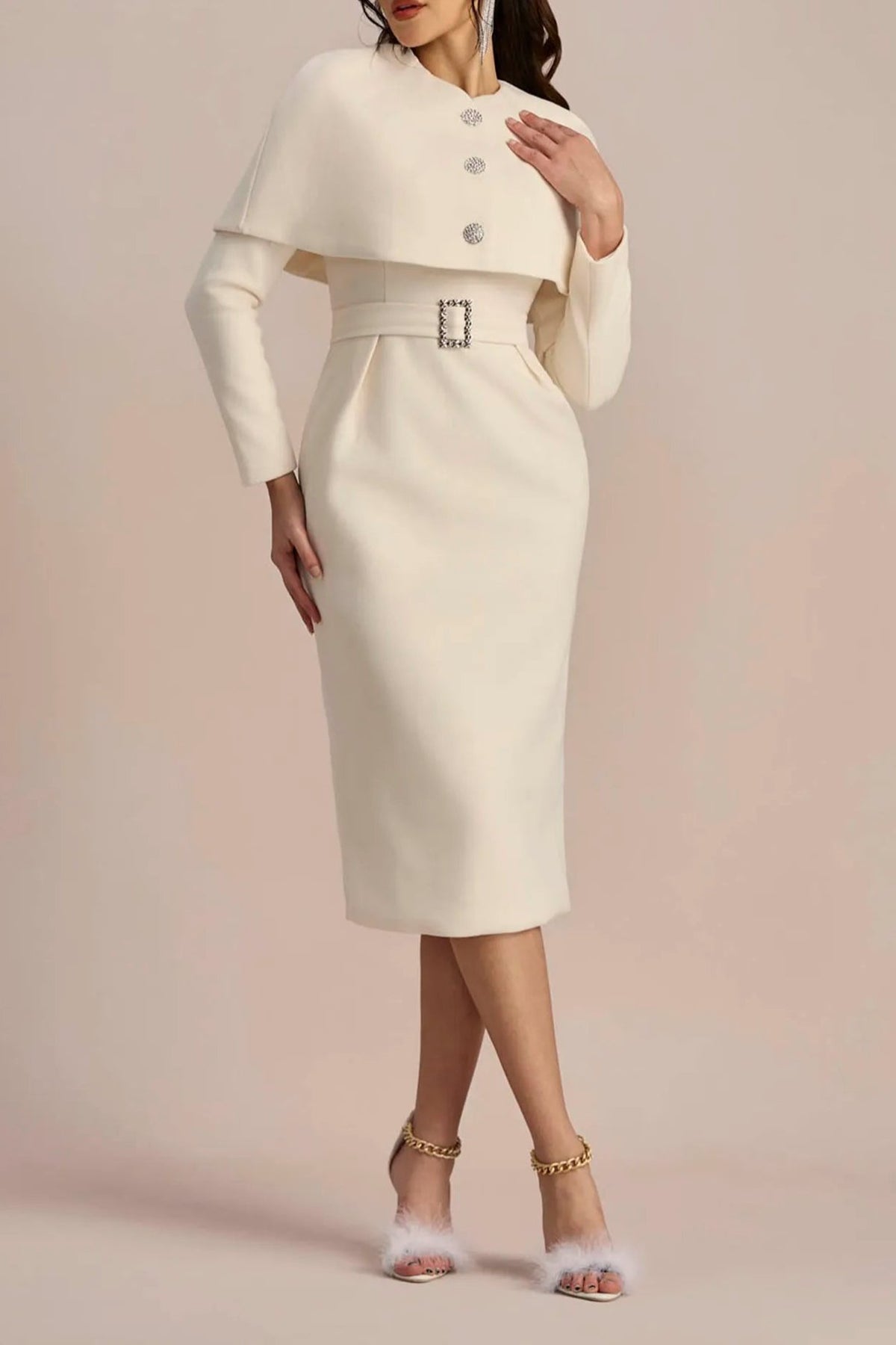 ROBERTA CAPE TOP LONG SLEEVE DRESS SET