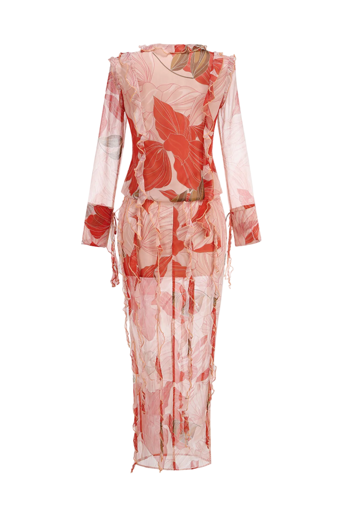 Rolana Floral Print Ruffle Blouse & Maxi Skirt Set