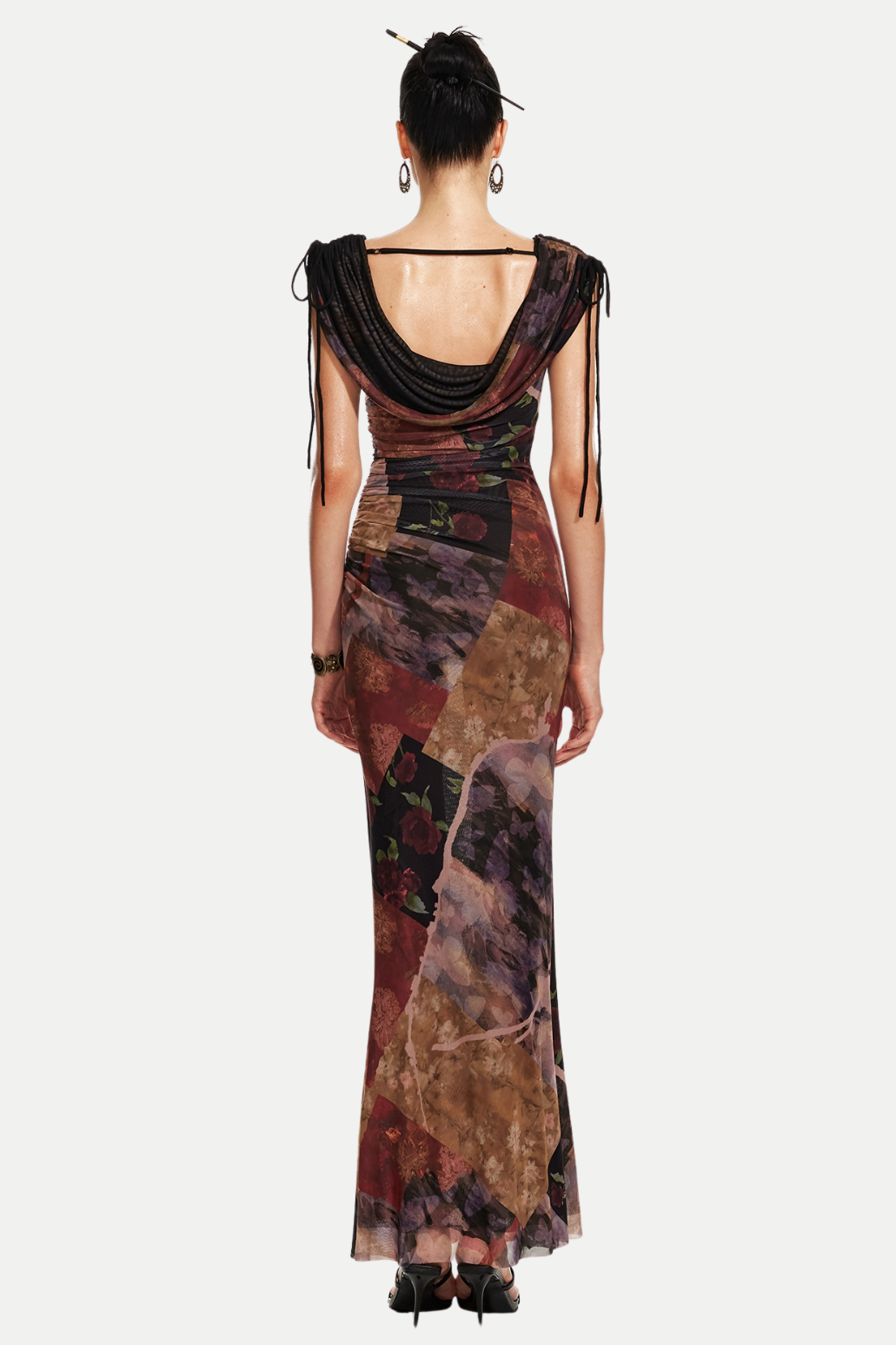 Rosala Print Mesh Off Shoulder Maxi Dress