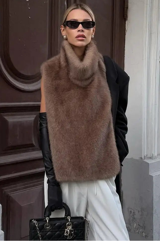 Faux Fur Vest Crop Top