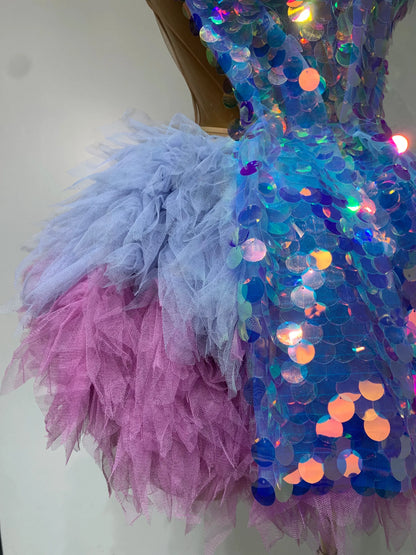 Sparkly Sequins Ruffles Backless Two Pieces Set