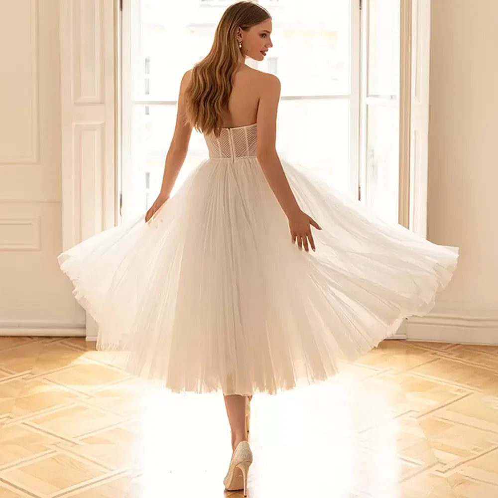 Strapless Sweetheart Corset Midi Wedding Dress