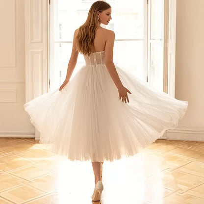 Strapless Sweetheart Corset Midi Wedding Dress