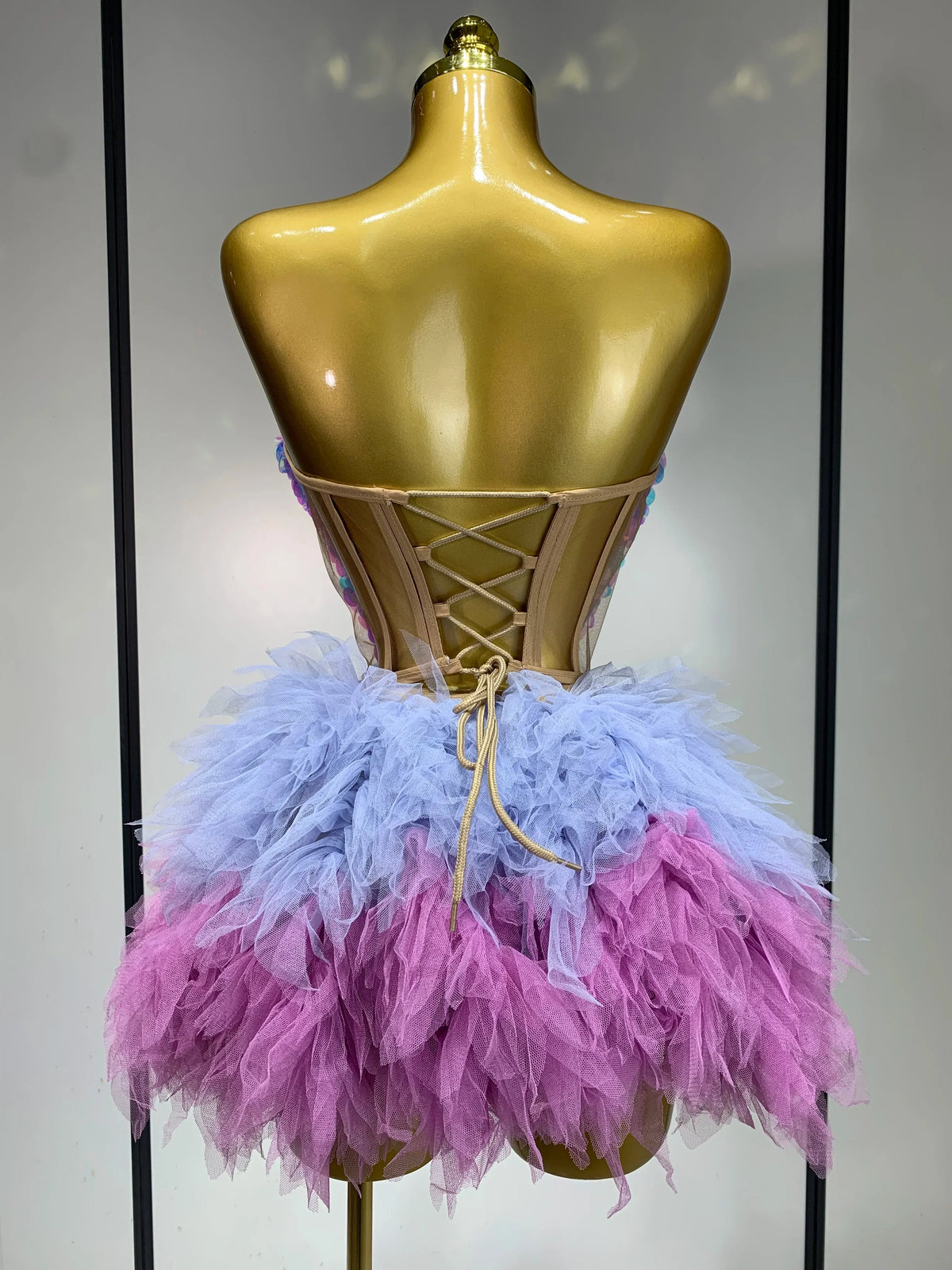 Sparkly Sequins Ruffles Backless Two Pieces Set