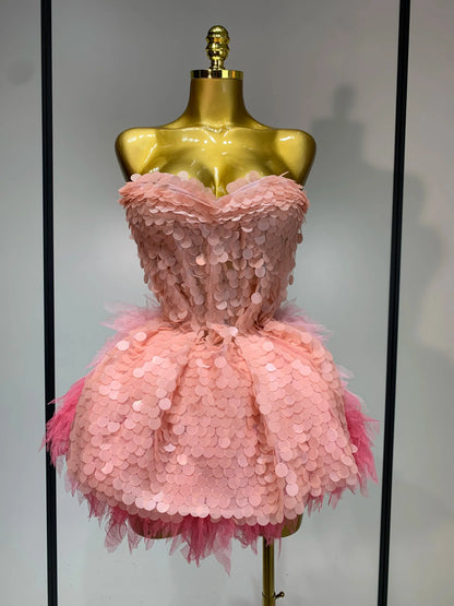 Sparkly Sequins Ruffles Backless Two Pieces Set