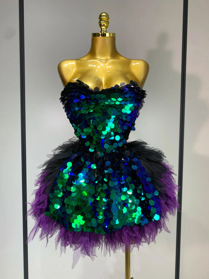 Sparkly Sequins Ruffles Backless Two Pieces Set
