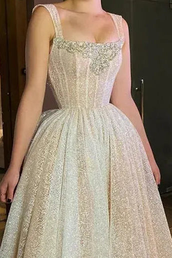 A-Line Glitter Sleeveless Light Champagne Wedding Dresses