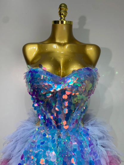 Sparkly Sequins Ruffles Backless Two Pieces Set
