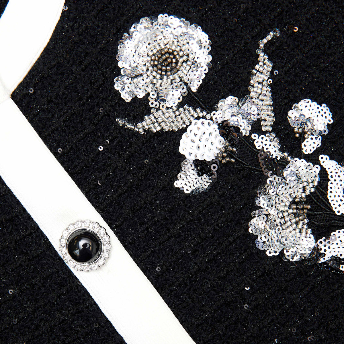 Black Floral Textured Knit Jacket