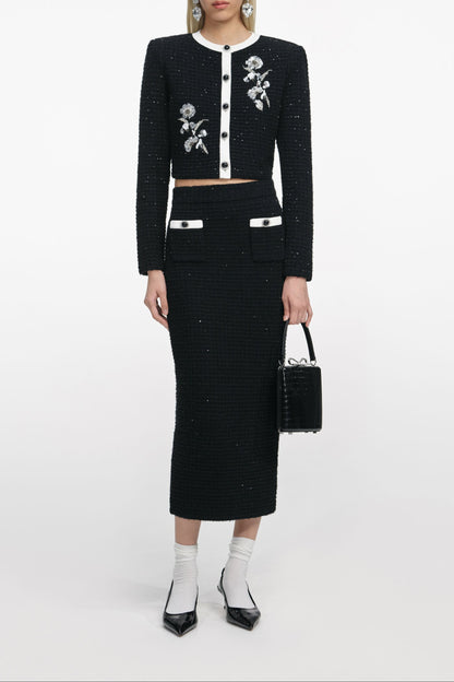 Black Floral Textured Knit Jacket