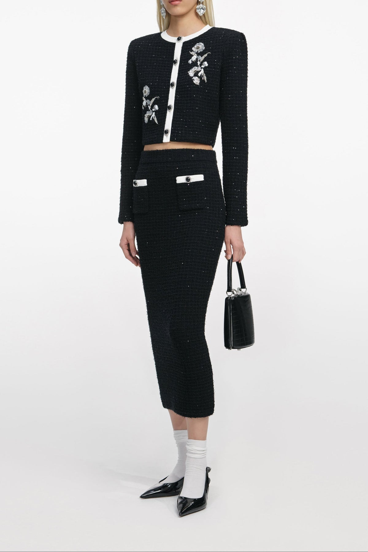 Black Floral Textured Knit Jacket