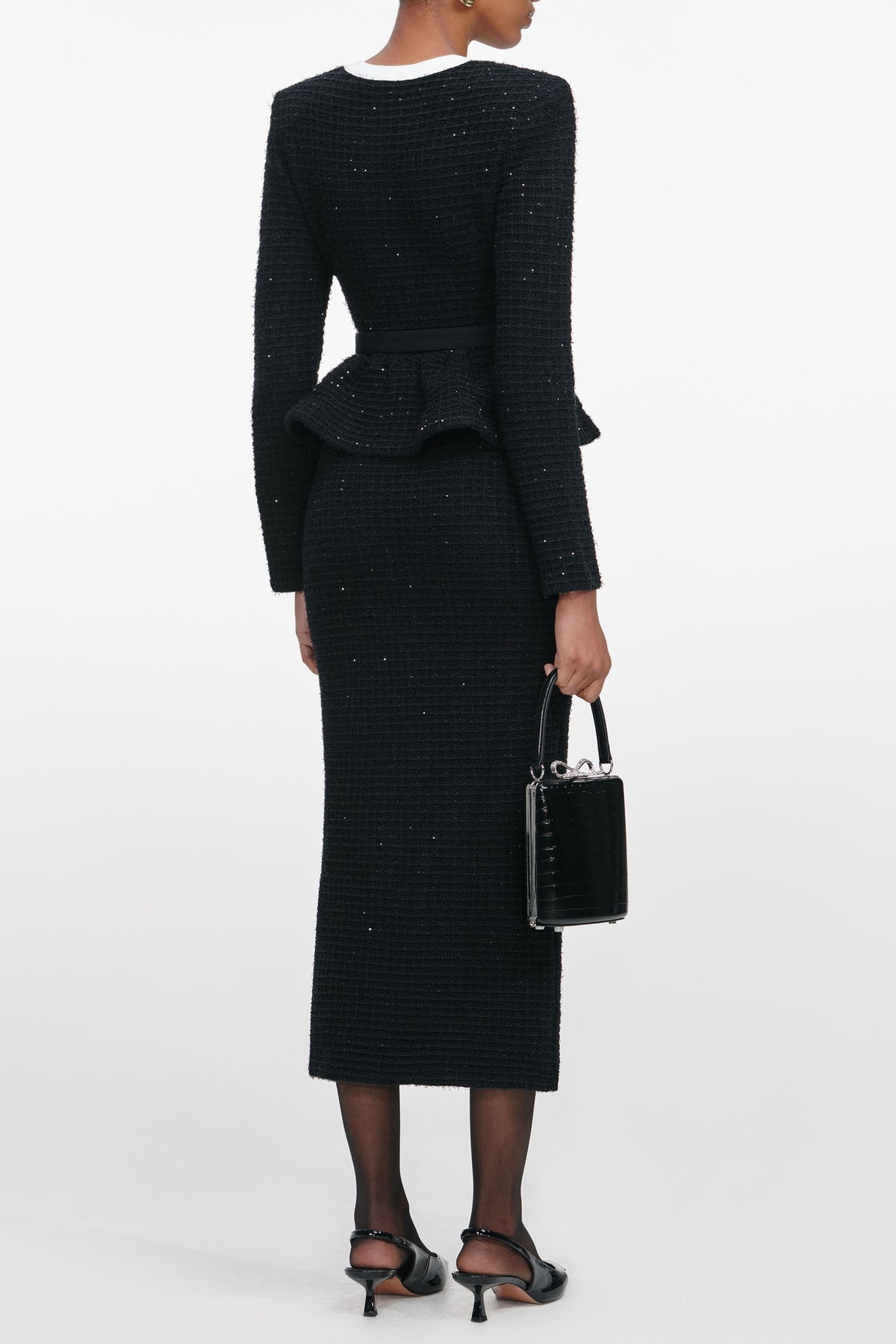 vicky Black Floral Textured Knit Midi Dress