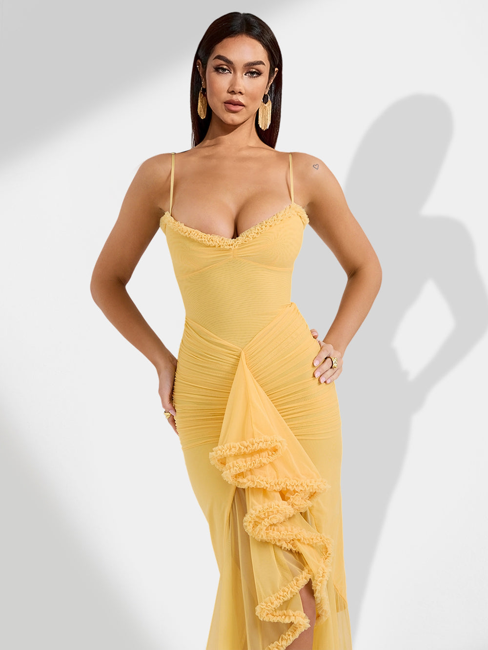 claire yellow Irregular Ruffle Breathable Maxi Dress