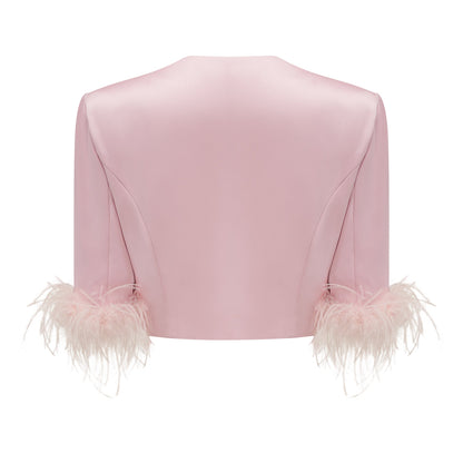 Flavia satin feather top & skirt matching set