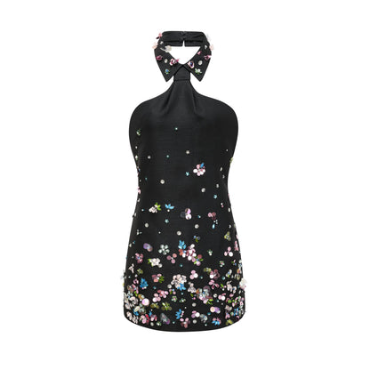 Roseline embellished halterneck mini dress