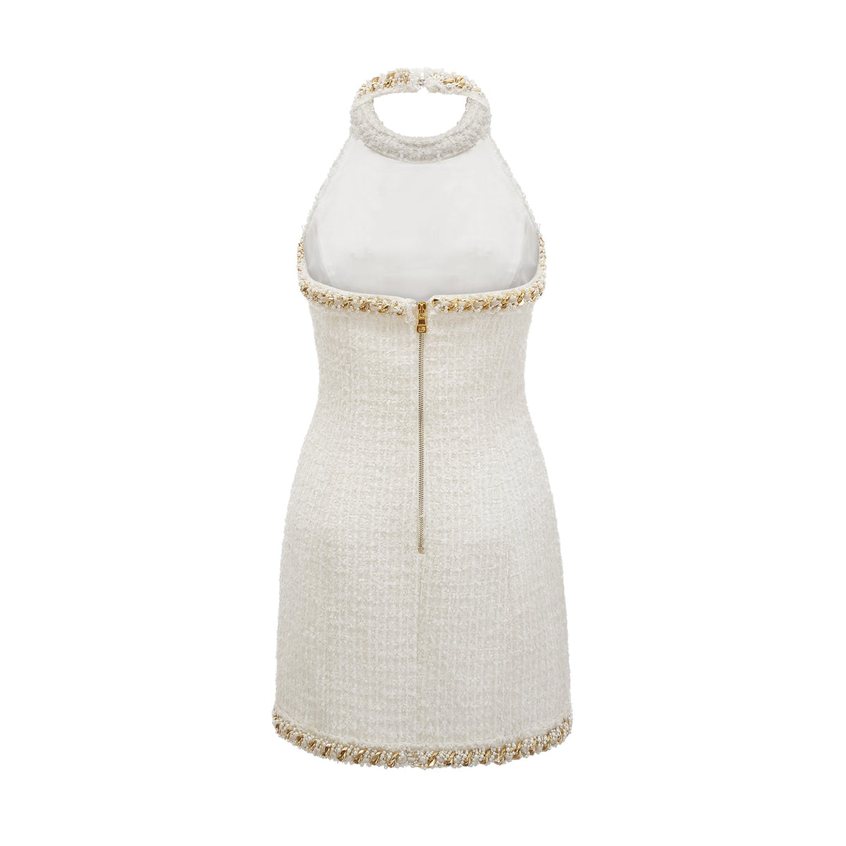 Cesca crystal-button tweed mini dress