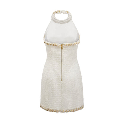 Cesca crystal-button tweed mini dress