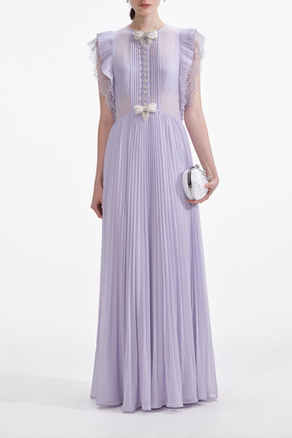Lilac Chiffon Ruffle Maxi Dress