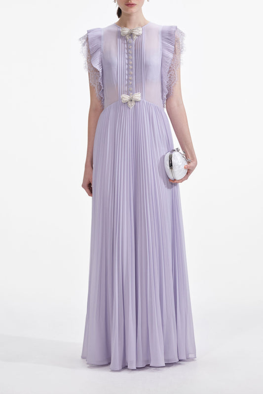 Lilac Chiffon Ruffle Maxi Dress