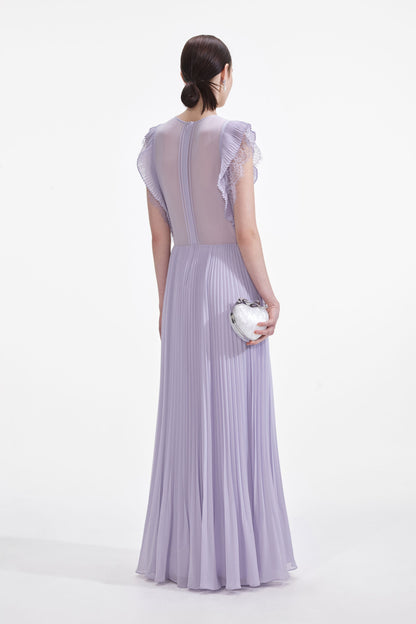 Lilac Chiffon Ruffle Maxi Dress