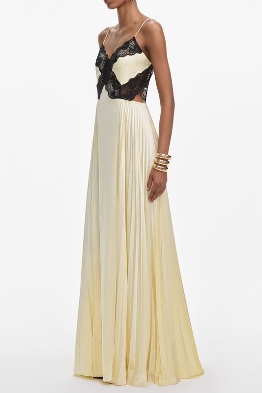 josephine Yellow Satin Lace Maxi Dress