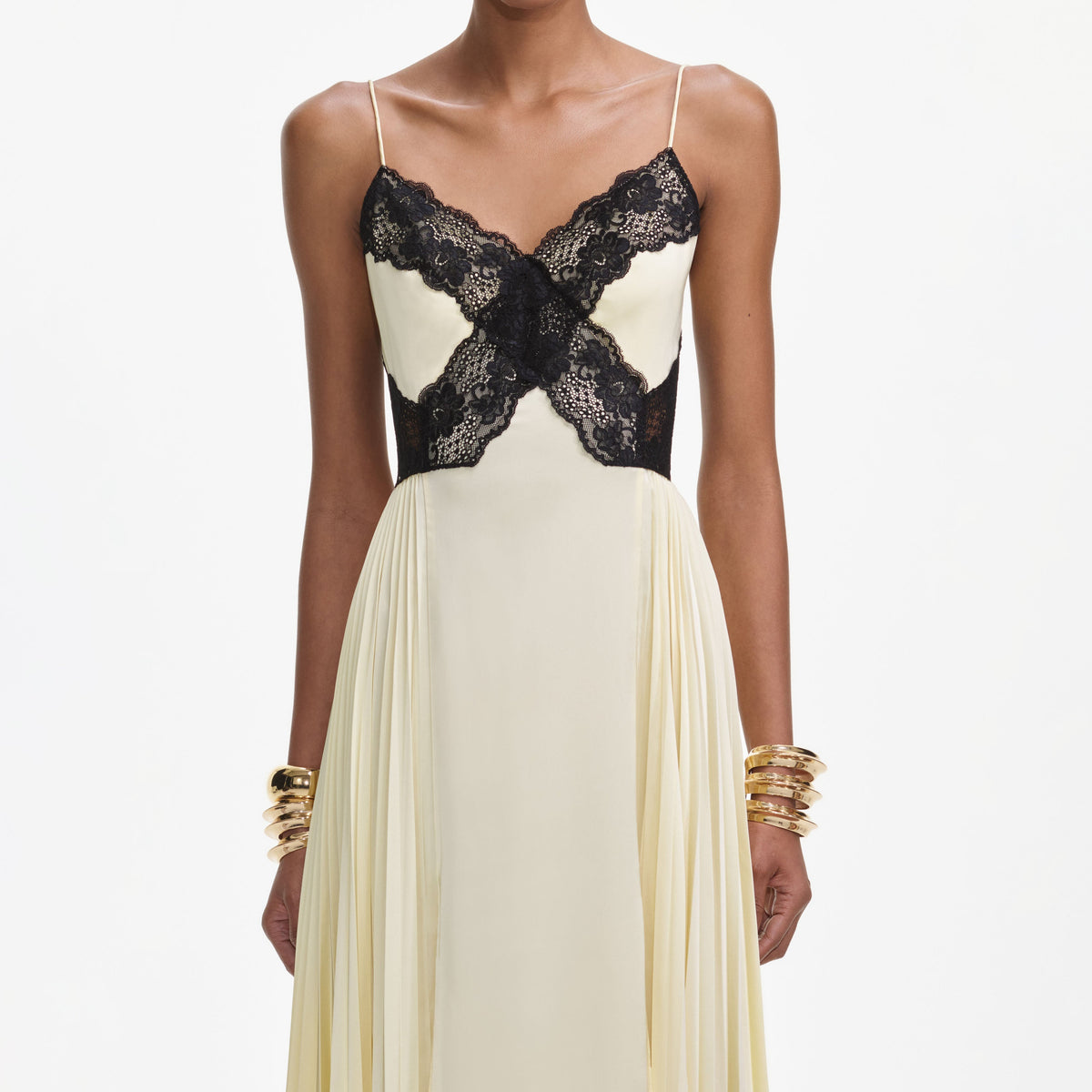 josephine Yellow Satin Lace Maxi Dress