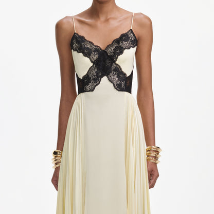 josephine Yellow Satin Lace Maxi Dress