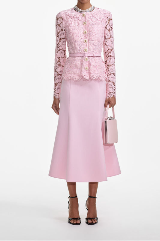 Pink Tailored Lace Midi Dress