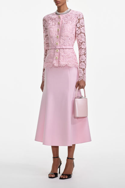 Pink Tailored Lace Midi Dress