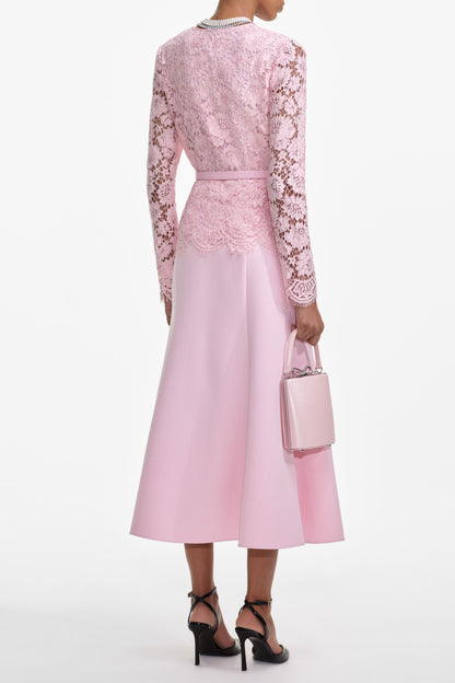Pink Tailored Lace Midi Dress