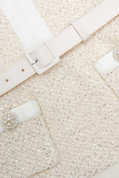 vicky Cream Sequin Knit top skirt set