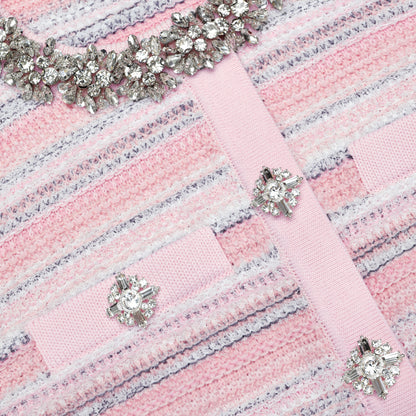 tammy rhinestone long sleeve Textured Knit Mini Dress in pink