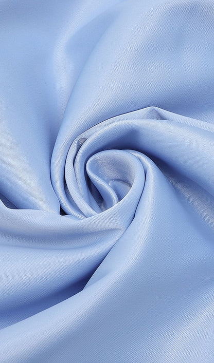 STRAPLESS Satin PUFF SLEEVES MIDI DRESS IN BLUE