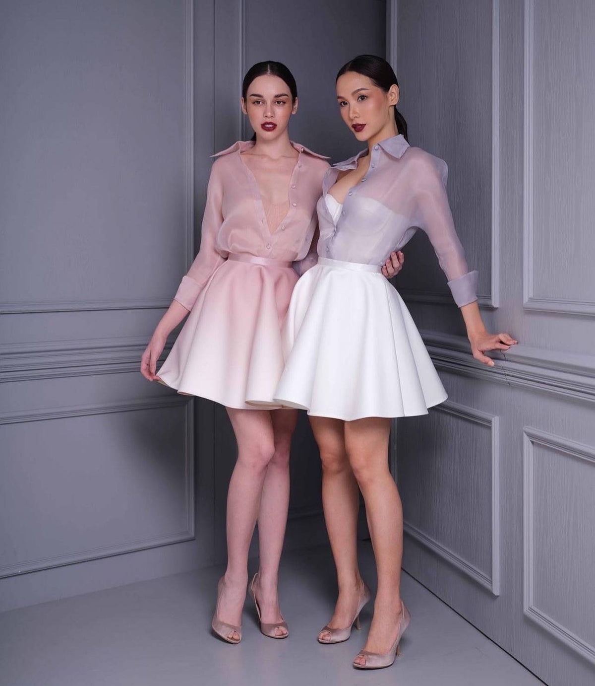 Light pink shirt suit mini dress