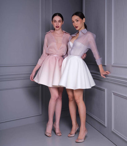 Light pink shirt suit mini dress