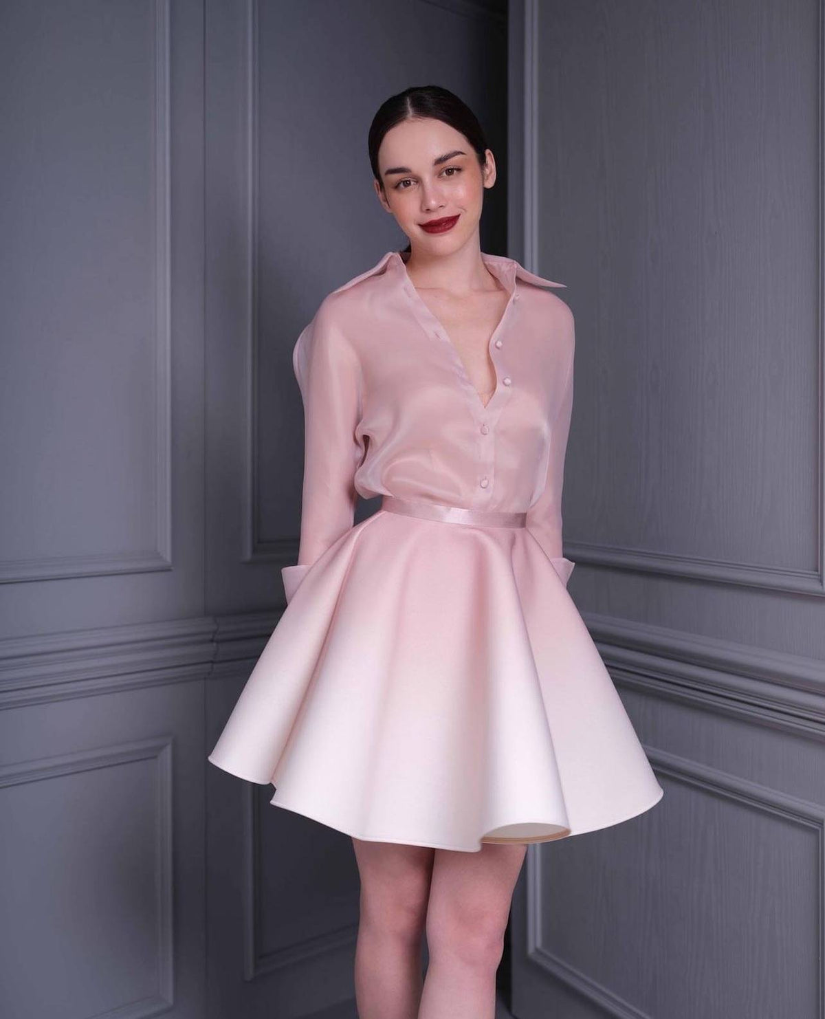 Light pink shirt suit mini dress