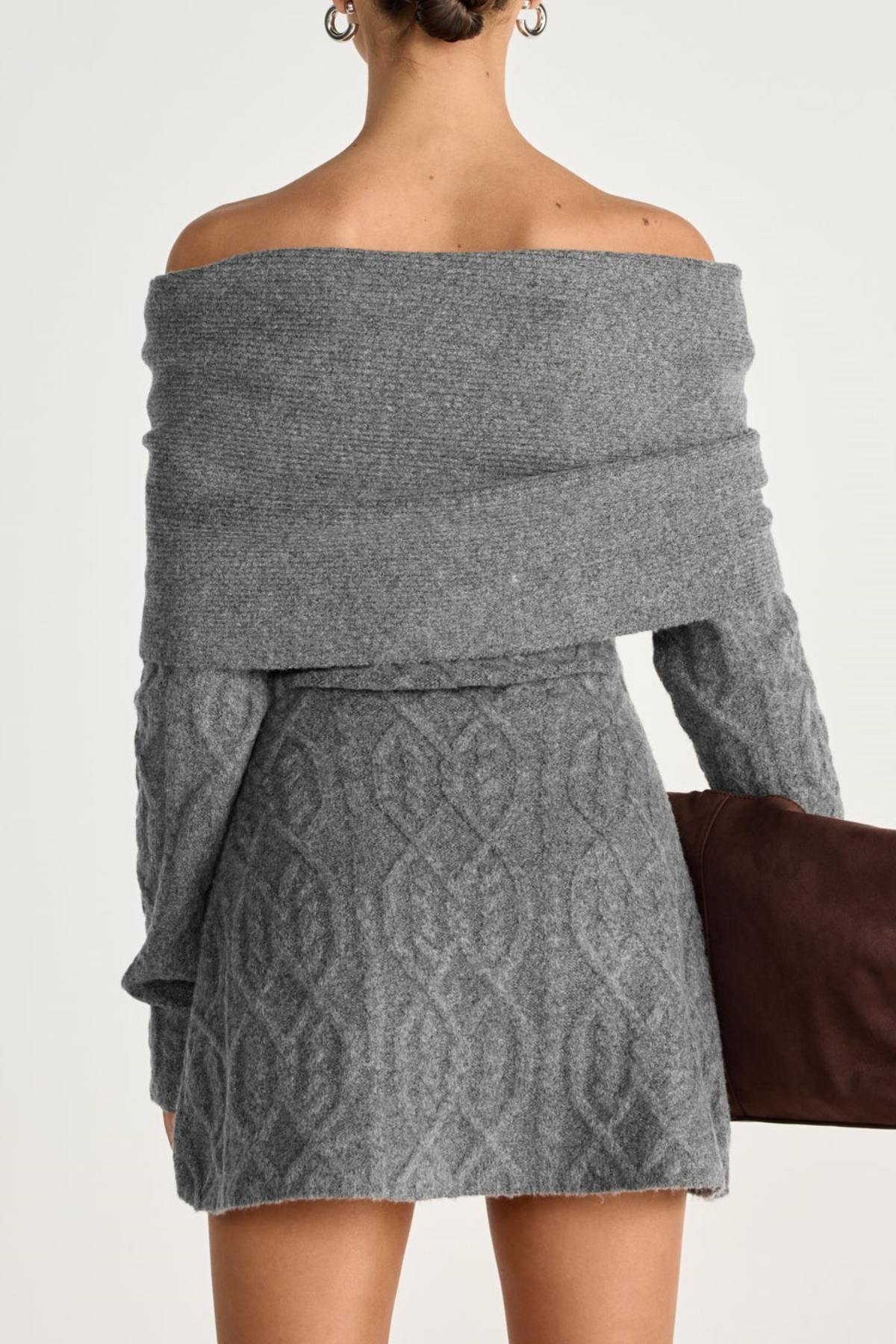 gwendolyn Off Shoulder Knit Mini Dress - Grey