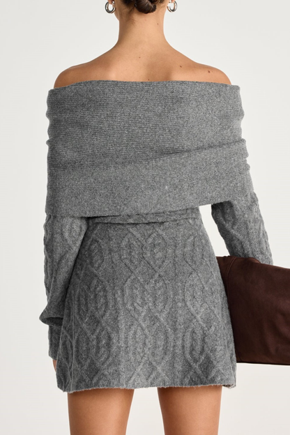 gwendolyn Off Shoulder Knit Mini Dress - Grey