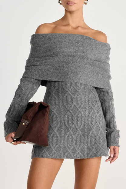 gwendolyn Off Shoulder Knit Mini Dress - Grey