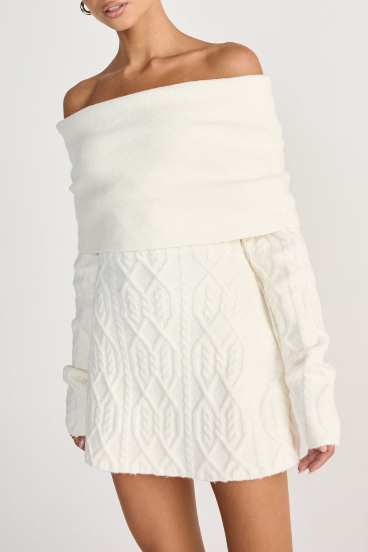 gwendolyn Off Shoulder Knit Mini Dress - White