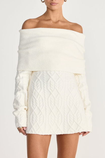 gwendolyn Off Shoulder Knit Mini Dress - White