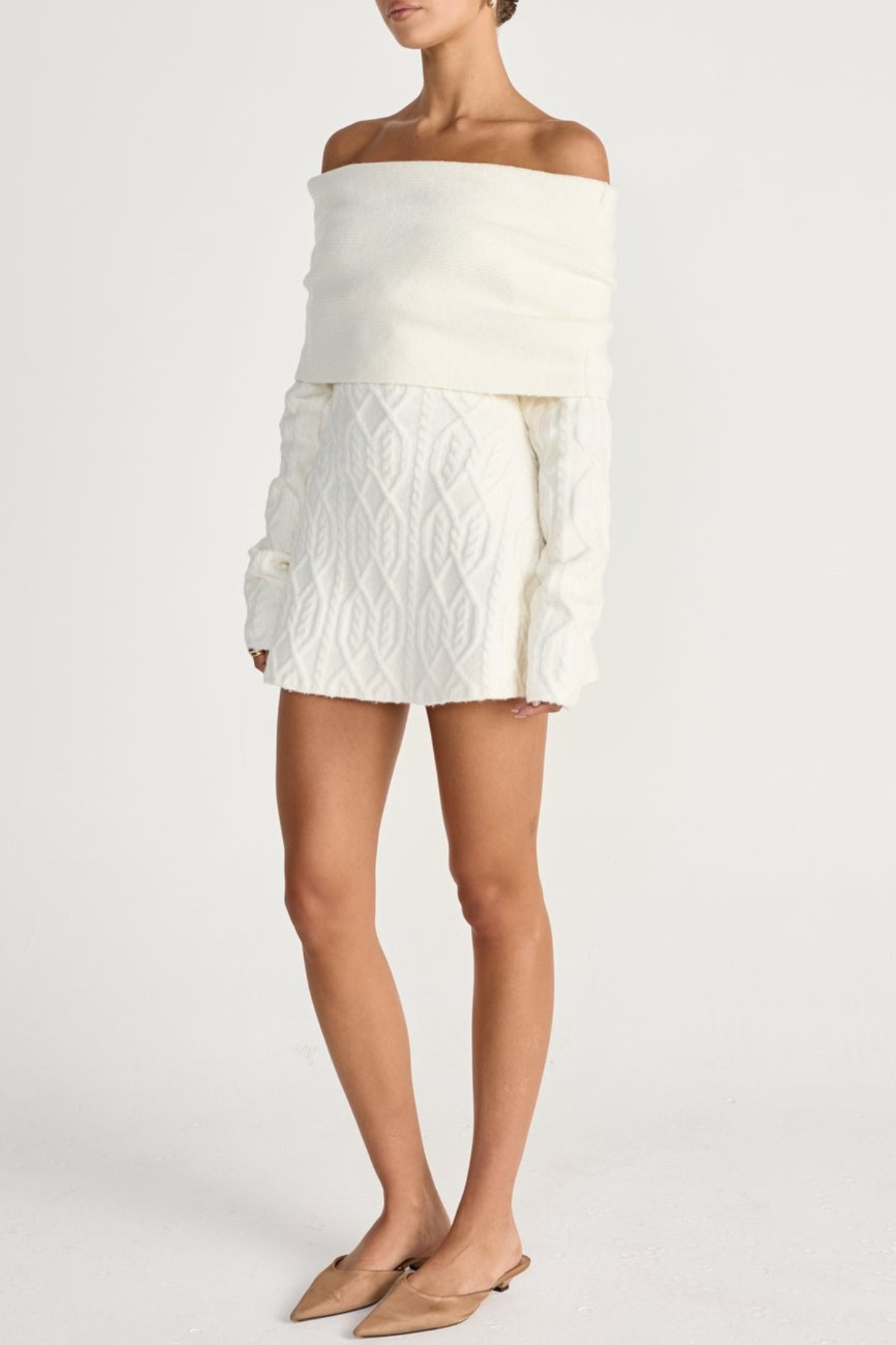 gwendolyn Off Shoulder Knit Mini Dress - White